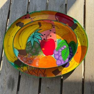 Vintage Mexican Folk Art Colorful Fruit Design Tray set of 2!